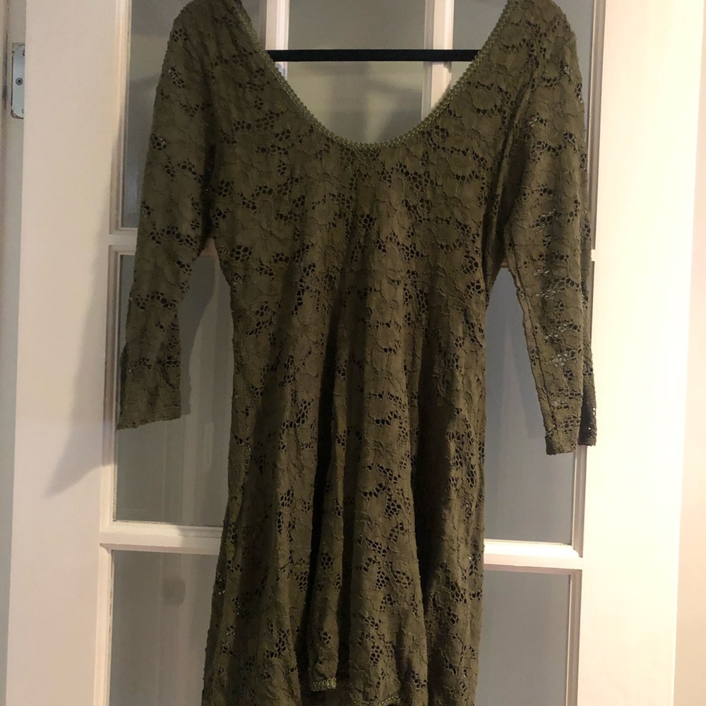 Free People long sleeve Olive Green eyelet dress